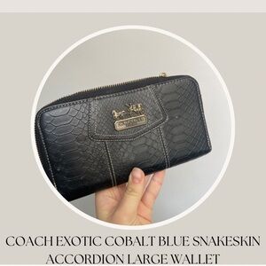 COACH EXOTIC COBALT BLACK* SNAKESKIN 
ACCORDION LARGE WALLET ** AS IS